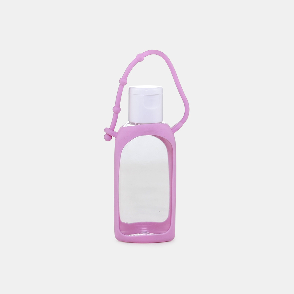 SOMEWANG 50ml 75ml oval shape clear empty hand sanitizer bottle with silicone holder hand sanitizer plastic bottles with sleeves