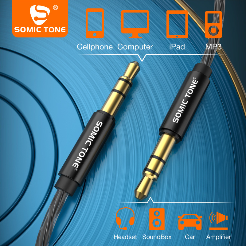 3.5mm Aux Audio Cable for Stereo Speaker or Subwoofer with Gold-Plated Plugs