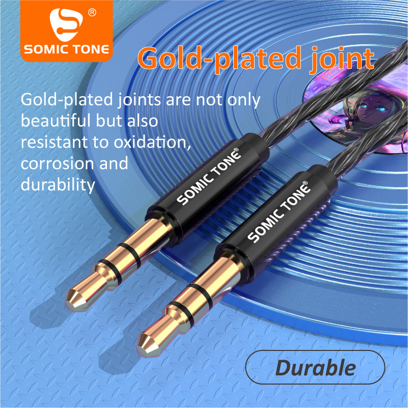 3.5mm Aux Audio Cable for Stereo Speaker or Subwoofer with Gold-Plated Plugs