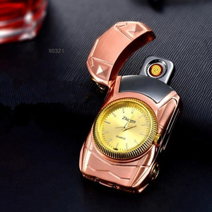 New Gold Car Shape Watch USB Cigarette Lighter Wristwatches Windproof Flameless Watch Charging Clock Men's Quartz Watch Saat D50