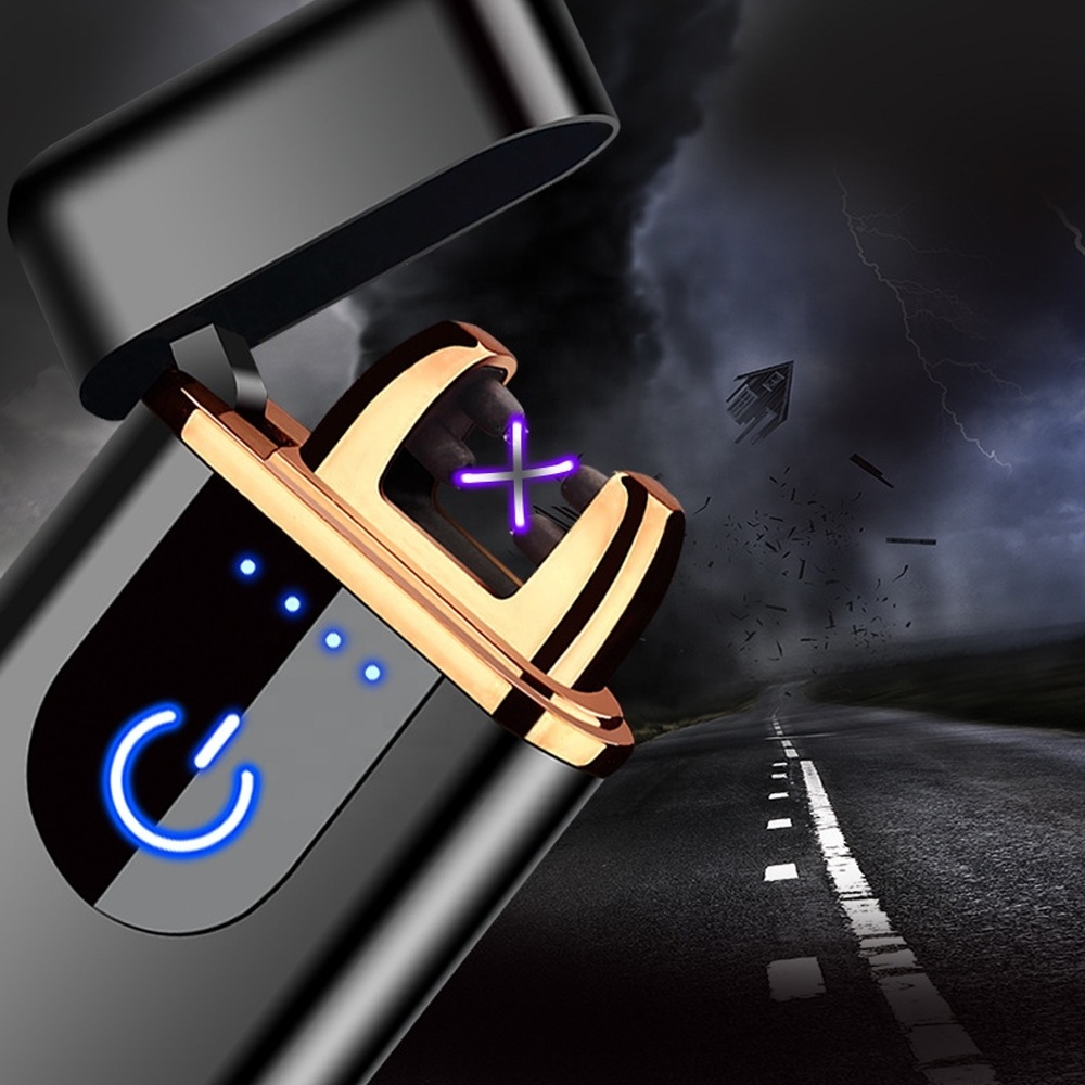 New Touch-sensitive Dual ARC Rechargeable Lighter Metal Windproof USB Charging Cigarette Lighter With Power Display