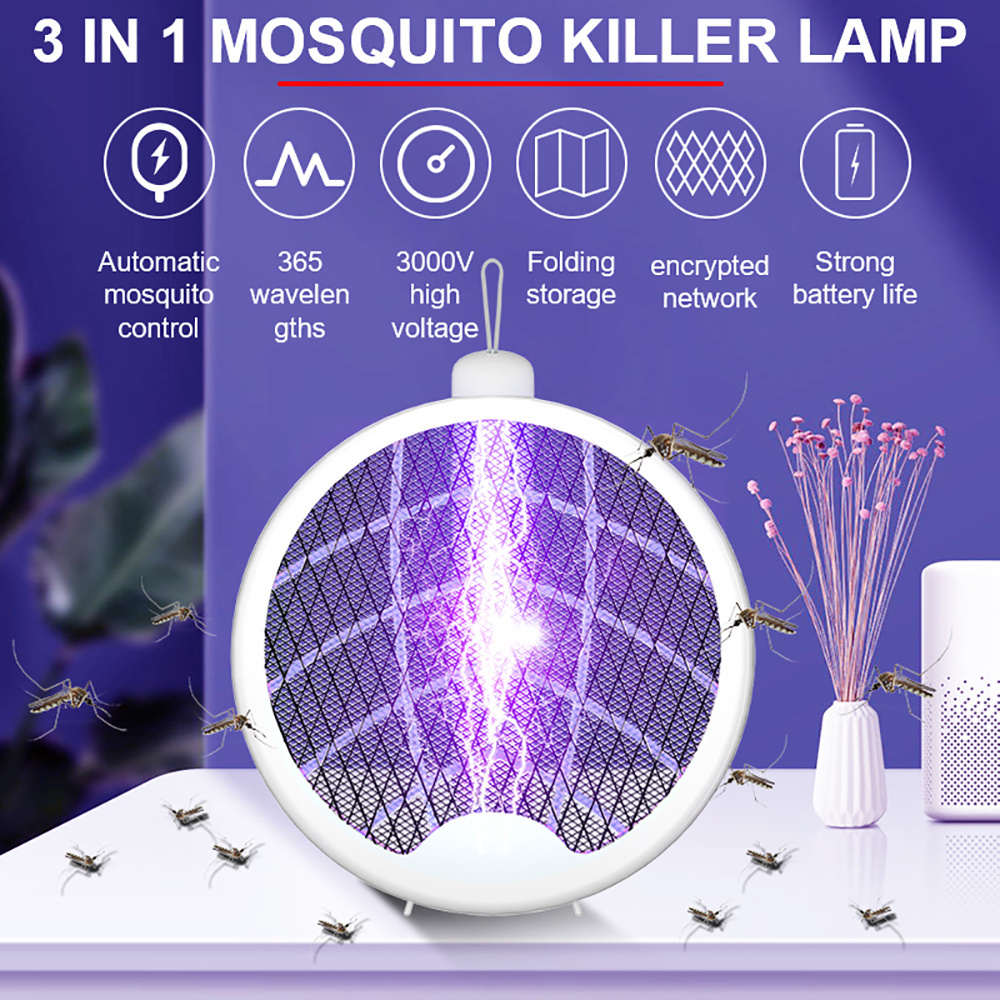 Two-in-One Mosquito Killer Lamp Electric shocker 365nm UV Light Bug Zapper Trap Flies Insect USB Rechargeable Summer Fly Swatter