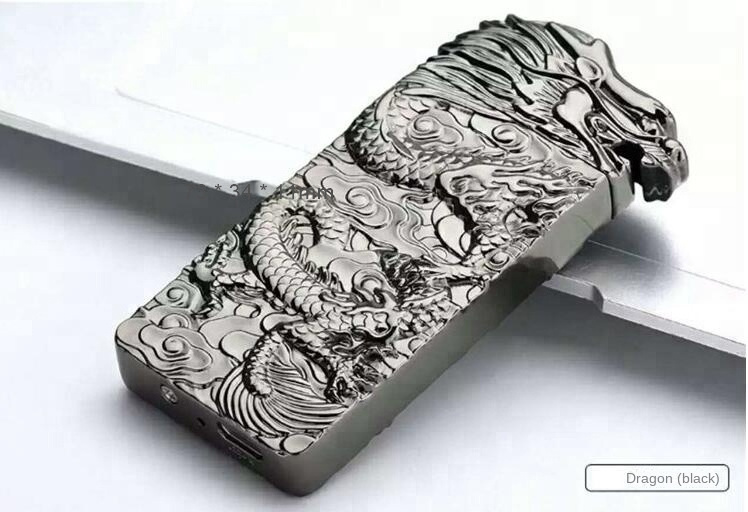 Metal Charging Shake Double Side Dragon Shadows Point Lighters USB Electronic Cigarette Lighter