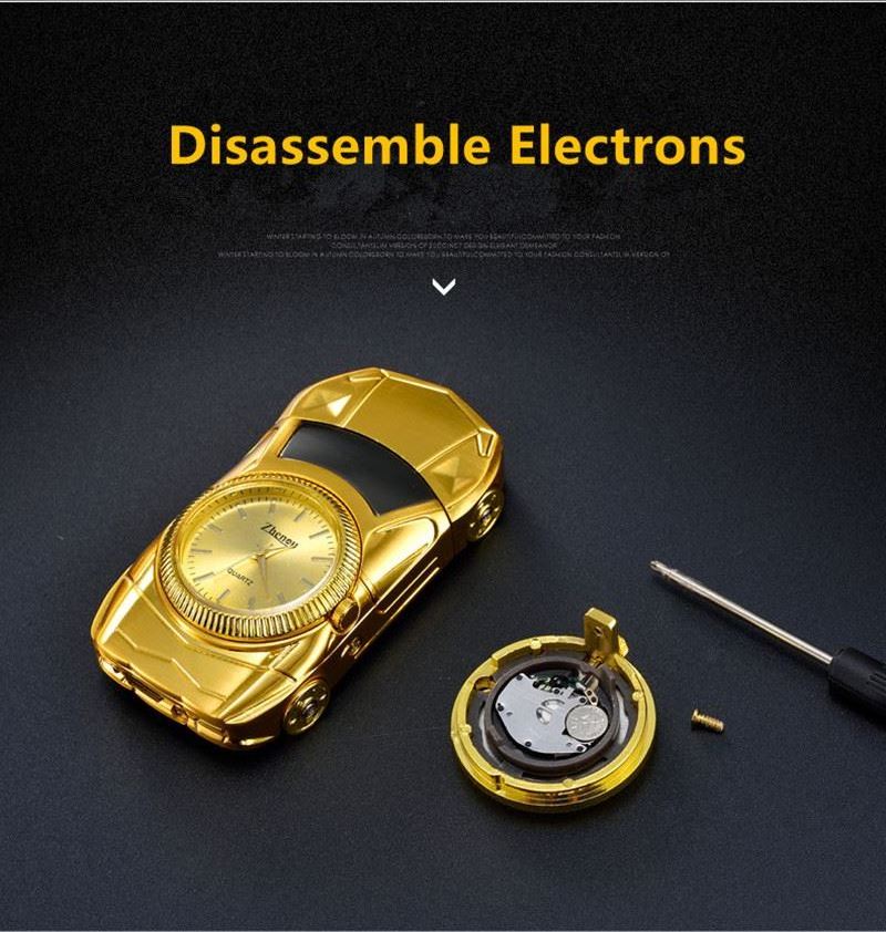 New Gold Car Shape Watch USB Cigarette Lighter Wristwatches Windproof Flameless Watch Charging Clock Men's Quartz Watch Saat D50