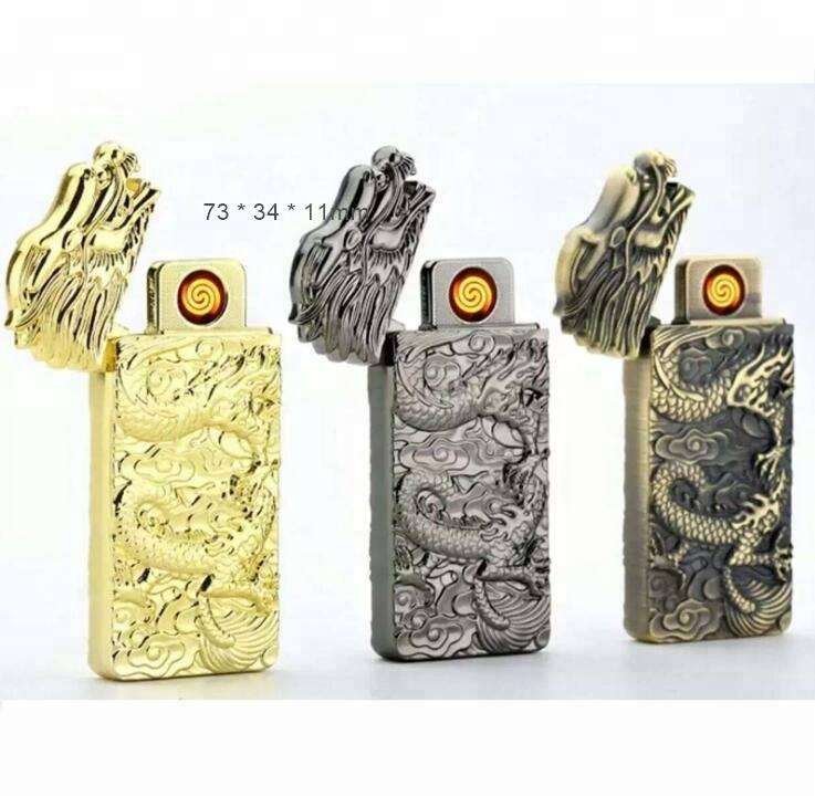 Metal Charging Shake Double Side Dragon Shadows Point Lighters USB Electronic Cigarette Lighter