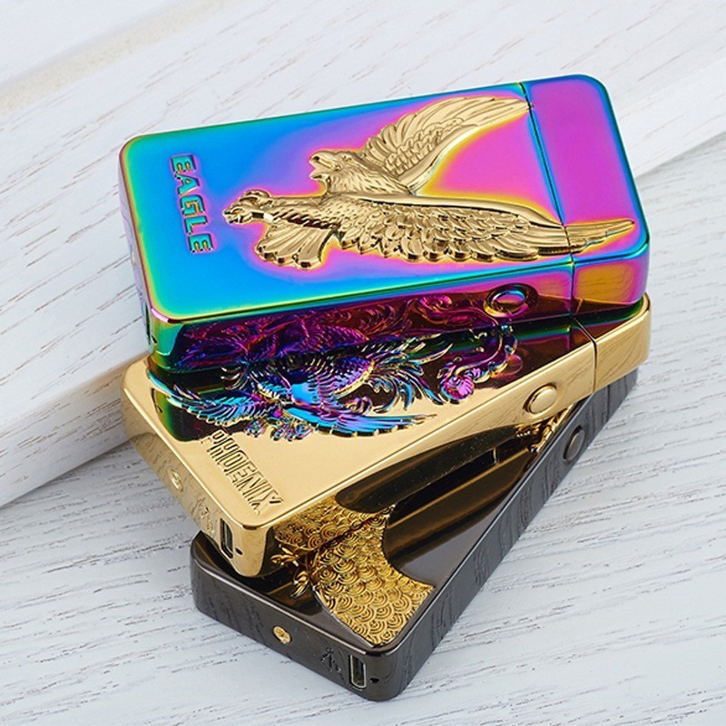 Lighter USB charging ignition metal relief creative cigarette lighter windproof double arc electronic lighter gift