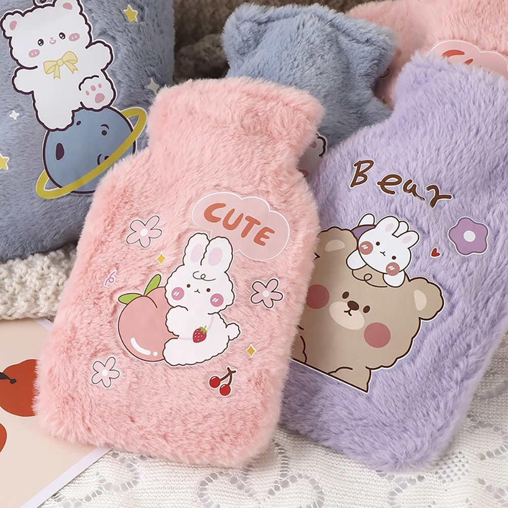 Cute Hot Water Bottle Bag for Girls Plush Shoulder Hand Warmer Heat Pack Warm Belly Instant Hot Pack Winter Water Heating Pad