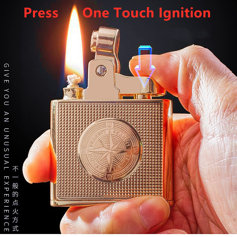 Honest Luxury Waterproof Windproof Kerosene Lighter Retro Copper Cigarette Cigar Lighter Mens Smoking Tool Men Gift Gadgets