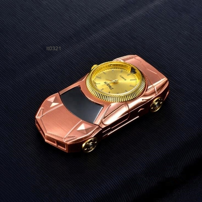 New Gold Car Shape Watch USB Cigarette Lighter Wristwatches Windproof Flameless Watch Charging Clock Men's Quartz Watch Saat D50