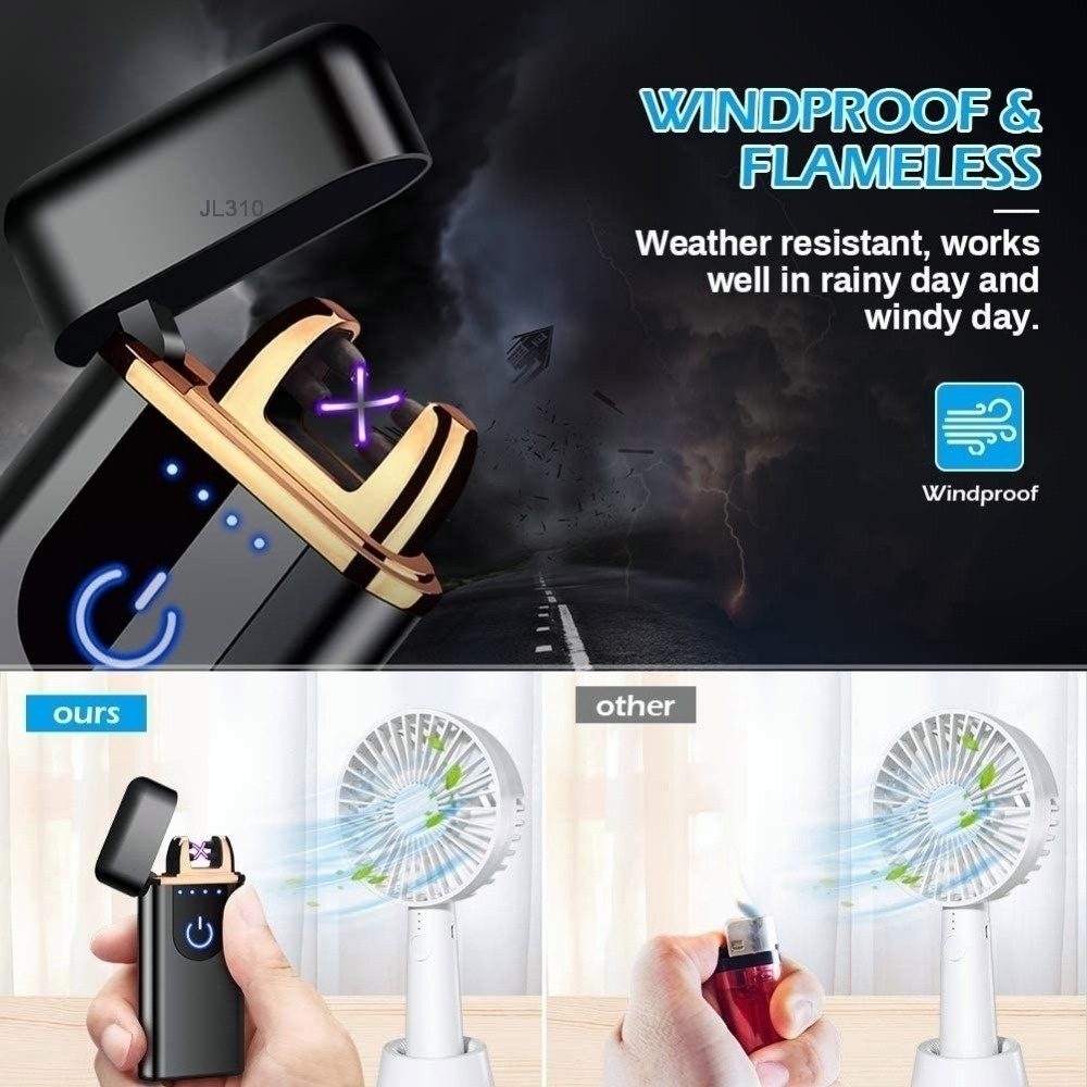 Touch Control USB Rechargeable Dual Arc Lighter Windproof Flameless Lighters Cross Beam Plasma Lighter Electric