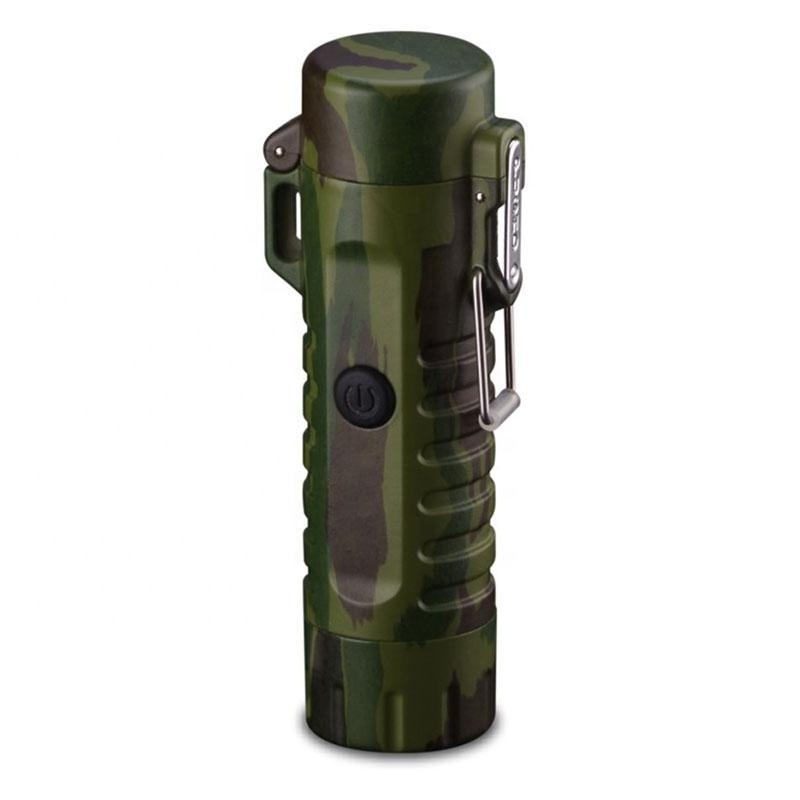 Outdoor camping flashlight LED light multi-function usb waterproof double arc charging lighter Portable self-defense Lighting