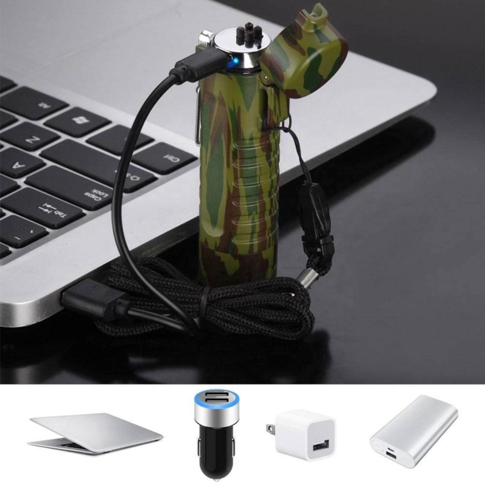 Outdoor camping flashlight LED light multi-function usb waterproof double arc charging lighter Portable self-defense Lighting