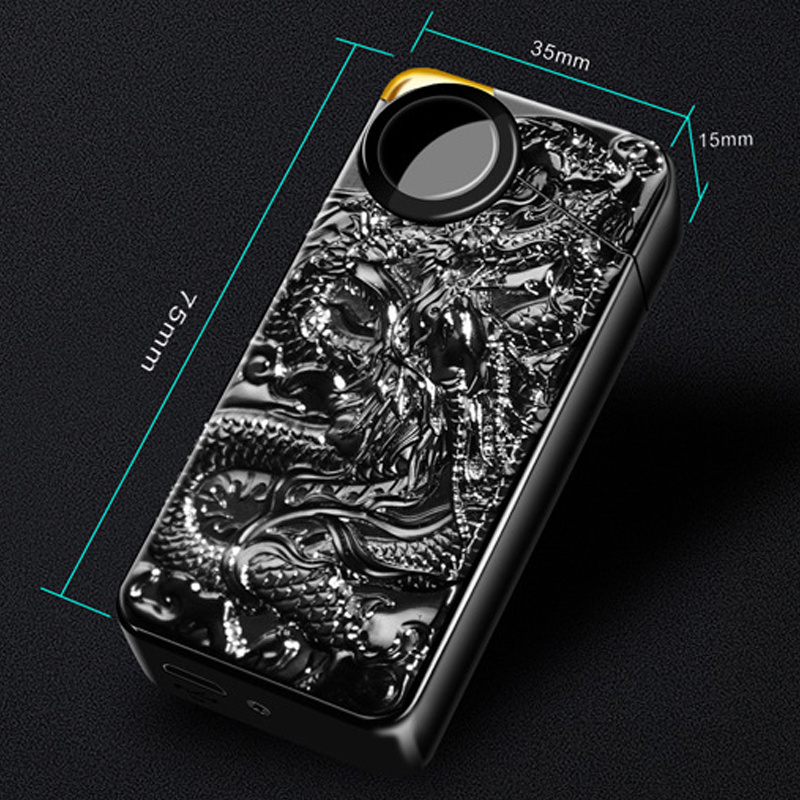 Custom Made Dragon Embossed Double Arc Rechargeable Electric Lighter Usb Creative Windproof Luxury Cigarette Esqueiro Dropship