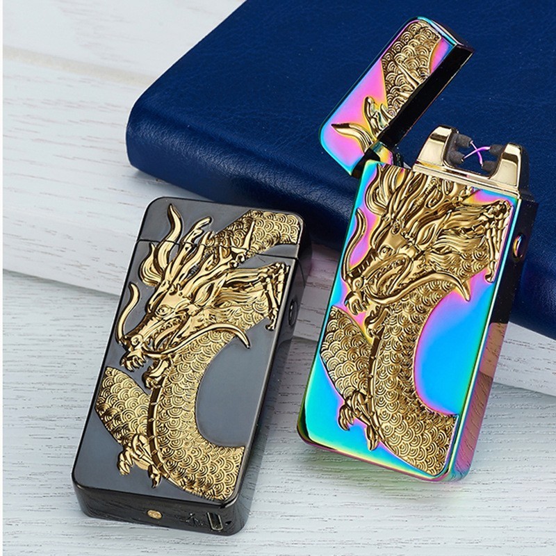 Lighter USB charging ignition metal relief creative cigarette lighter windproof double arc electronic lighter gift