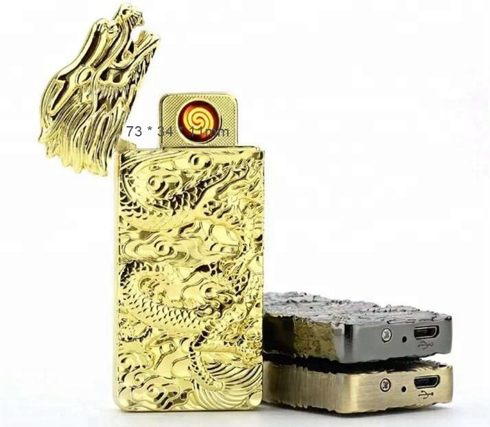 Metal Charging Shake Double Side Dragon Shadows Point Lighters USB Electronic Cigarette Lighter