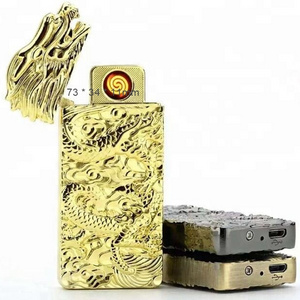 Metal Charging Shake Double Side Dragon Shadows Point Lighters USB Electronic Cigarette Lighter