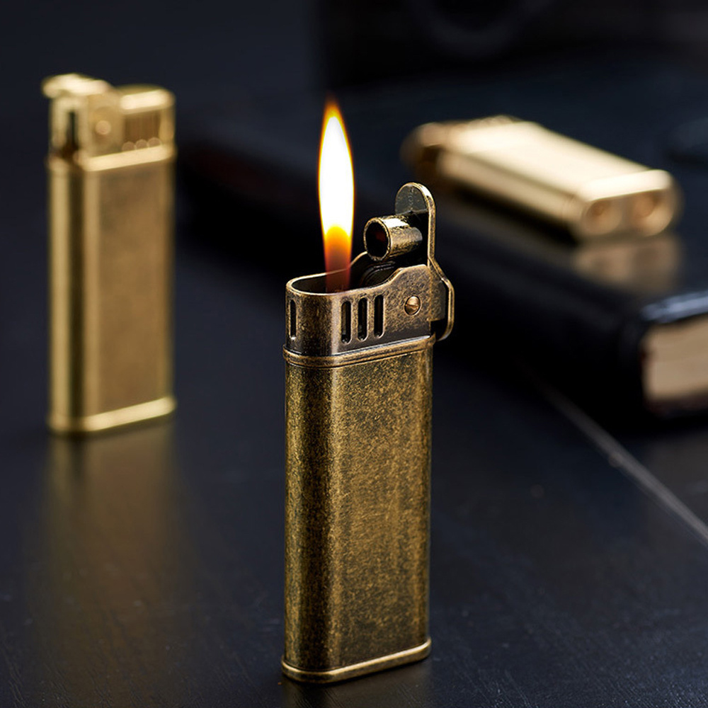 Creative Grinding Wheel Kerosene Lighter Copper Alloy Vintage Gasoline Lighter Antique Petrol  Cigarette Lighters