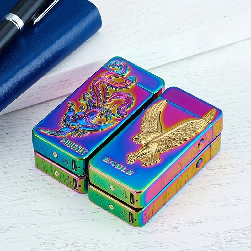 Lighter USB charging ignition metal relief creative cigarette lighter windproof double arc electronic lighter gift