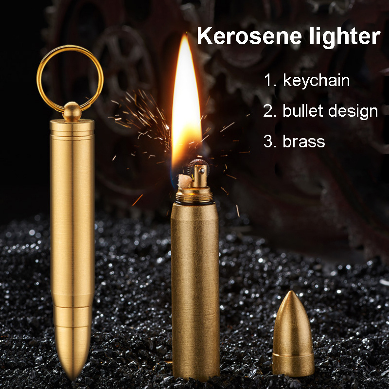 Cool Brass Vintage Petrol Lighter Classic Fashionable Gasoline Kerosene Fluid Creative Bullet Lighter Keychain Dropship Supplier