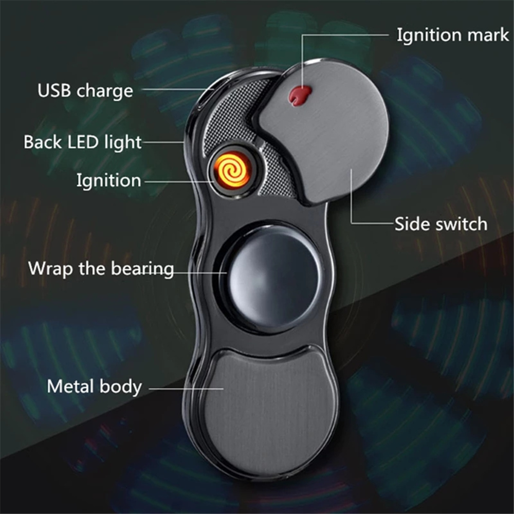 Hand Spinner USB Electric Lighter  LED Strips Finger Spinner Plasma Arc Lighters Metal Windproof Tungsten Turbo Pulsed Lighter