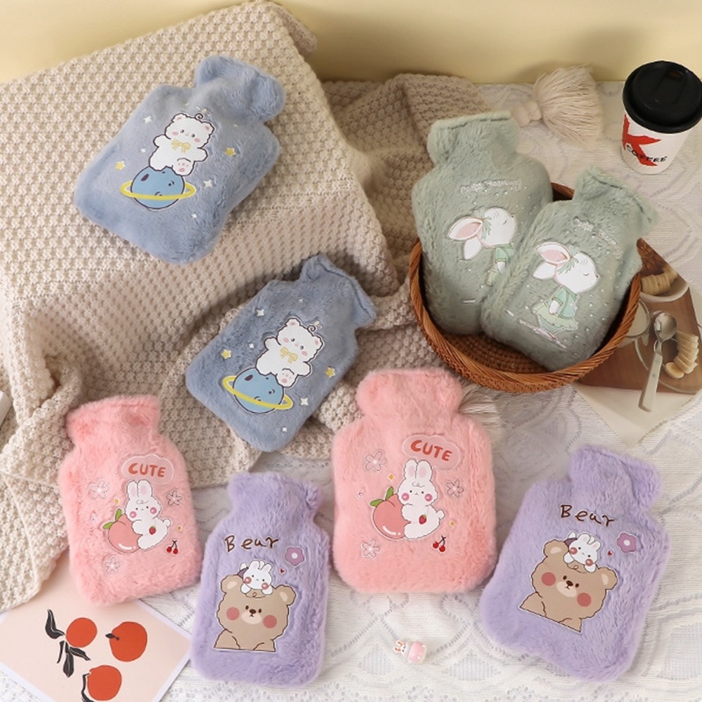 Cute Hot Water Bottle Bag for Girls Plush Shoulder Hand Warmer Heat Pack Warm Belly Instant Hot Pack Winter Water Heating Pad