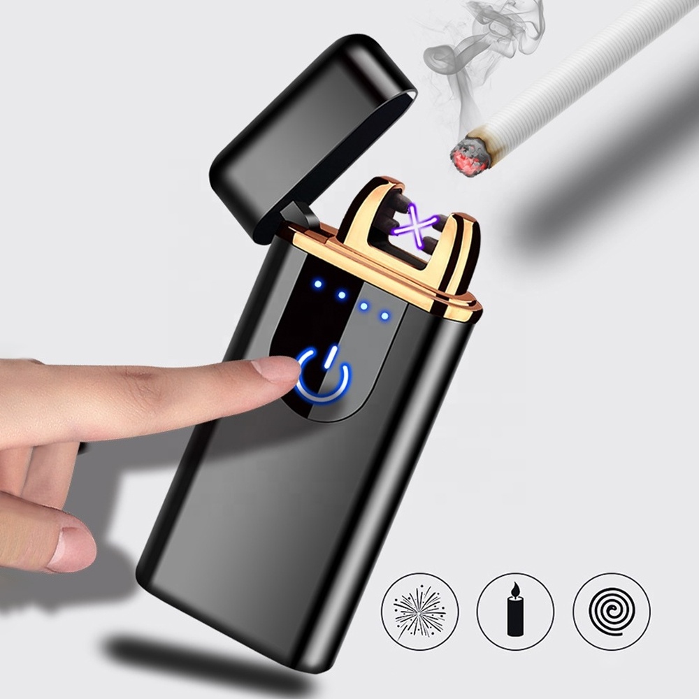 New Touch-sensitive Dual ARC Rechargeable Lighter Metal Windproof USB Charging Cigarette Lighter With Power Display