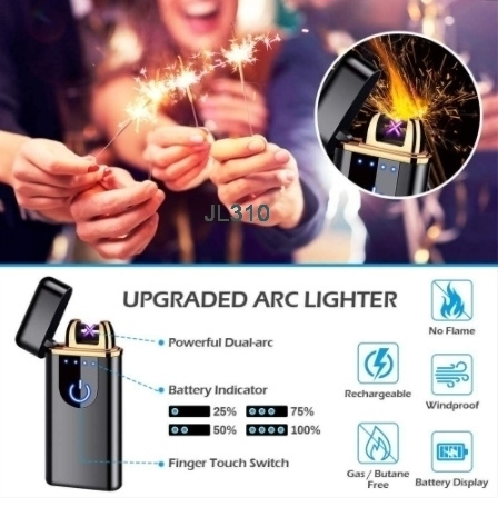 Touch Control USB Rechargeable Dual Arc Lighter Windproof Flameless Lighters Cross Beam Plasma Lighter Electric