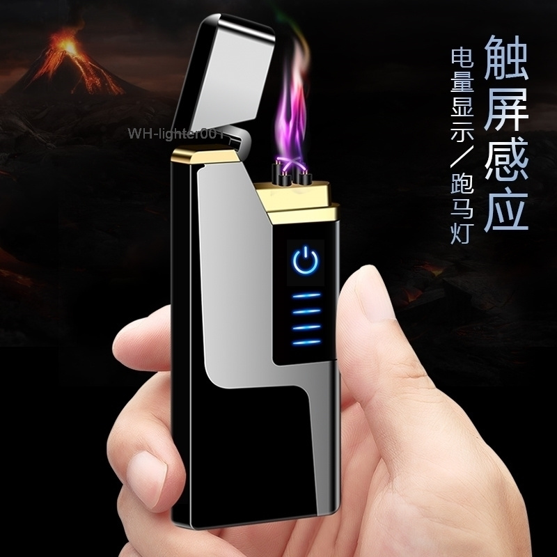 New creative wind proof touch sensitive electronic cigarette lighter double arc, power display, USB lighter