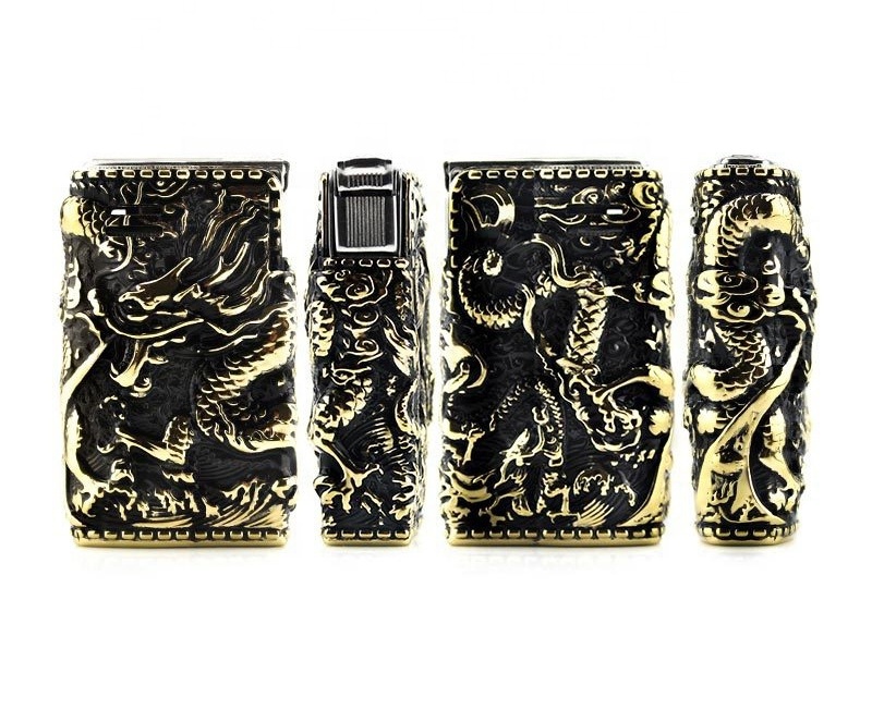 IMCO Metal Gasoline Lighter Zinc Alloy / Stainless Steel Flying Dragon Smoking Cigarette Lighter Wooden Box