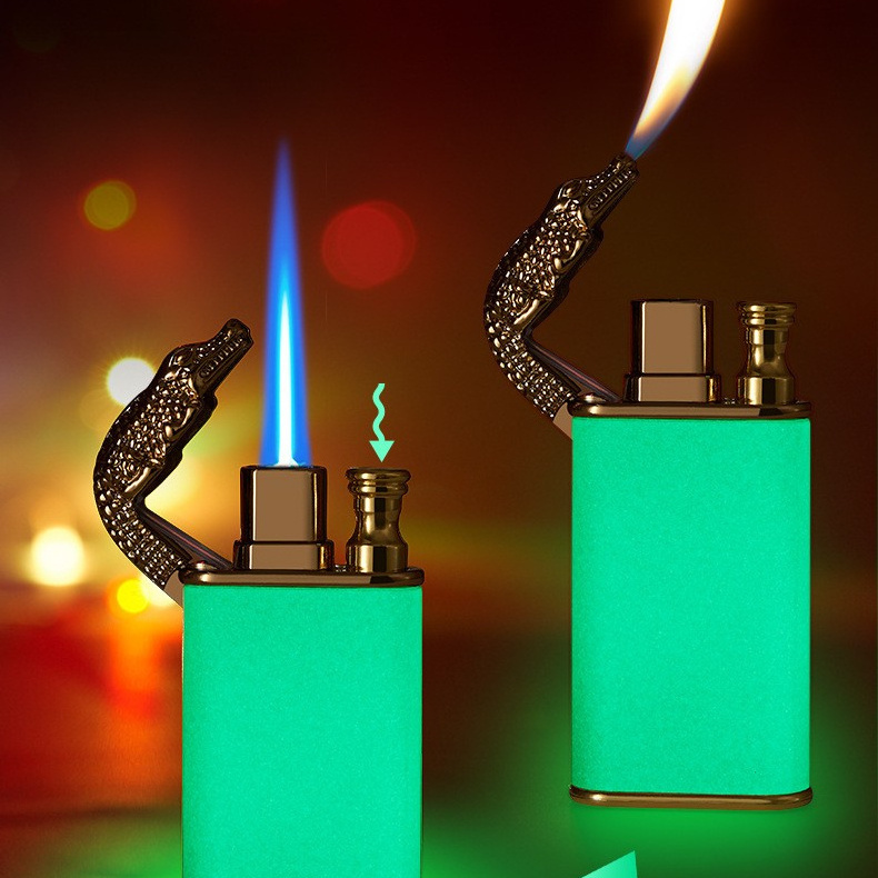 Link Creative Dragon Double Fire Lighter Jet Flame Open Fire Windproof Inflatable Crocodile Lighter Men's Gift