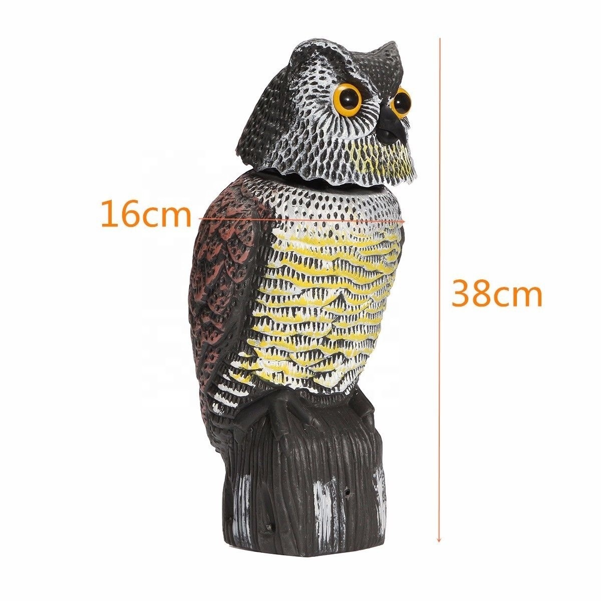 Realistic Bird Scarer Plastic Owl Scarecrow with Rotating Head and Sound for Garden Yard Bird Repellent Outdoor Pest Control