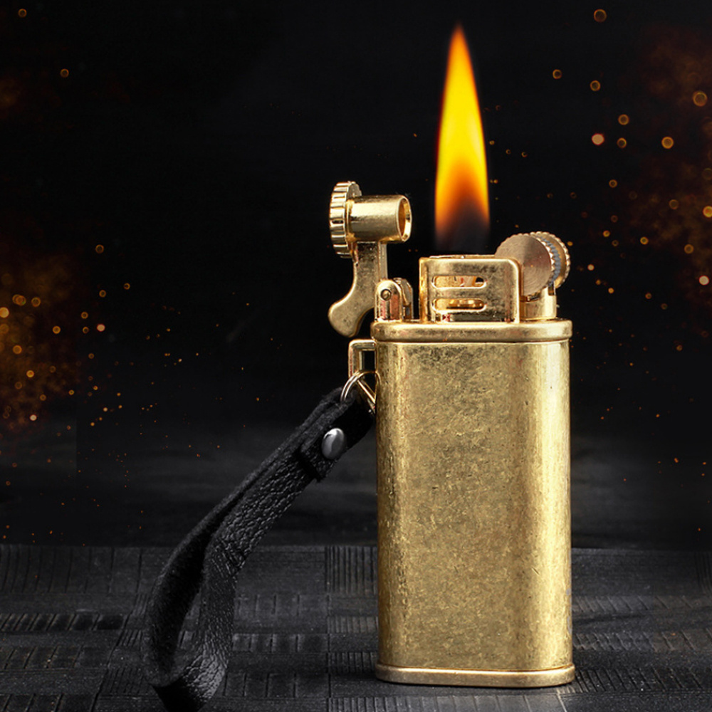 Unusual Petroleum Lighters Portable Knurled Copper Windproof Vintage Grinding Wheel Kerosene Gasoline Lighter Gadgets For Men