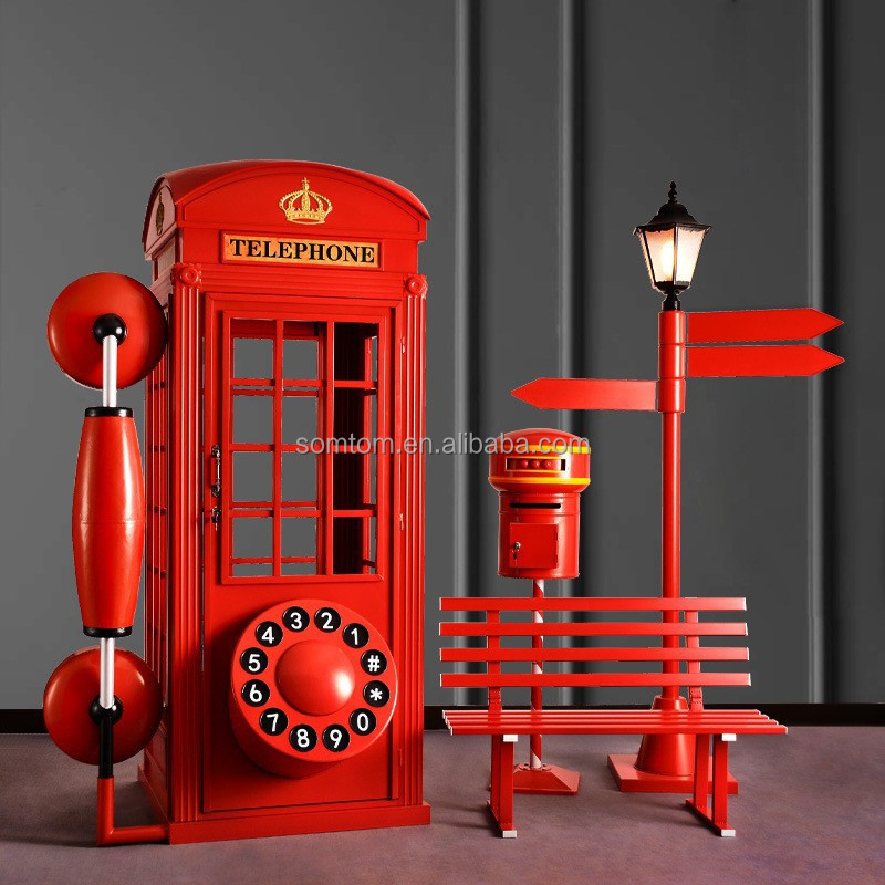 New Style Wedding Party Decoration Iron Old Metal Antique Retro Handmade London Red Telephone Phone Box Booth