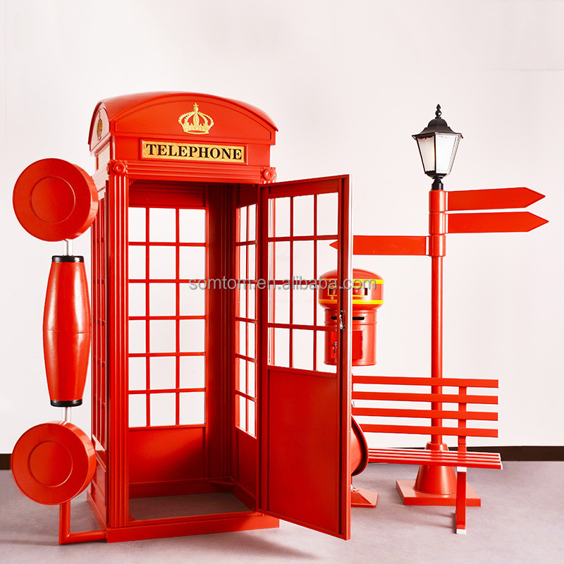 New Style Wedding Party Decoration Iron Old Metal Antique Retro Handmade London Red Telephone Phone Box Booth