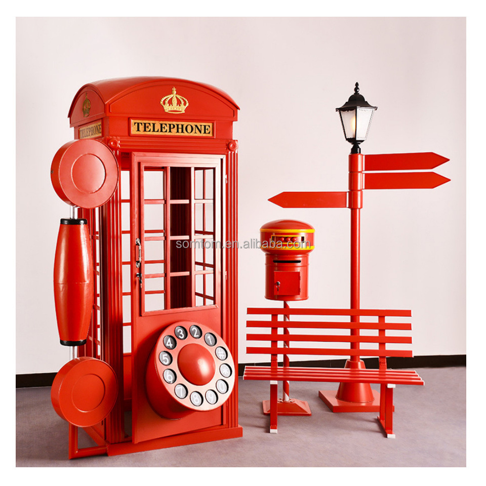 New Style Wedding Party Decoration Iron Old Metal Antique Retro Handmade London Red Telephone Phone Box Booth