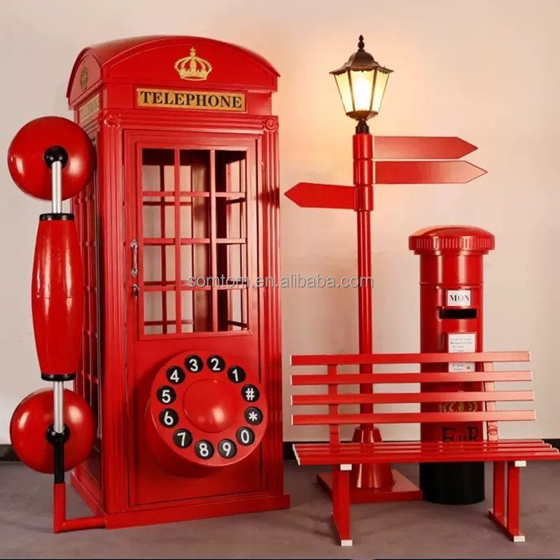 New Style Wedding Party Decoration Iron Old Metal Antique Retro Handmade London Red Telephone Phone Box Booth