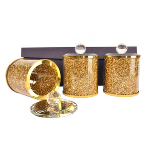 Kitchen Storage  Crystal Filled  Diamond Crushed Gold Plain Cosmetics Canisters Jars