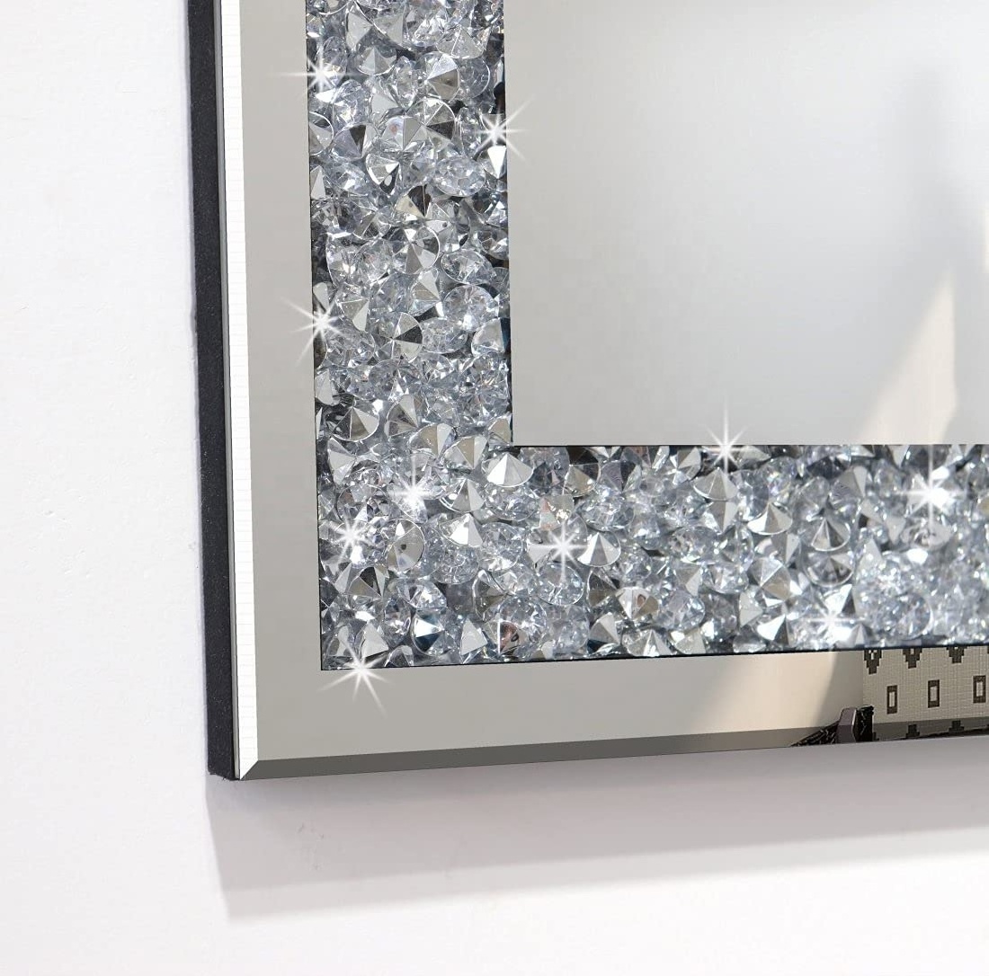 Home Decoration with Silver Crystal Crush Diamond Decor Decorative Wall Mirror