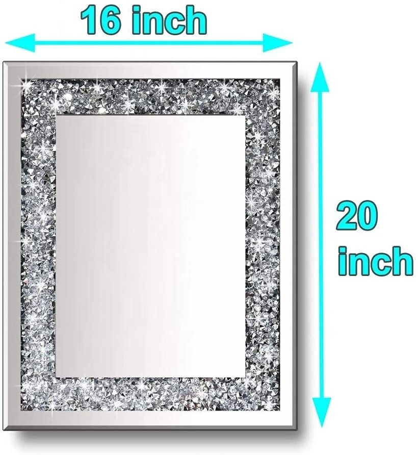 Home Decoration with Silver Crystal Crush Diamond Decor Decorative Wall Mirror