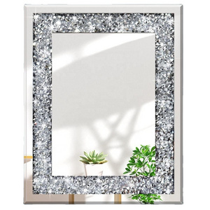 Home Decoration with Silver Crystal Crush Diamond Decor Decorative Wall Mirror