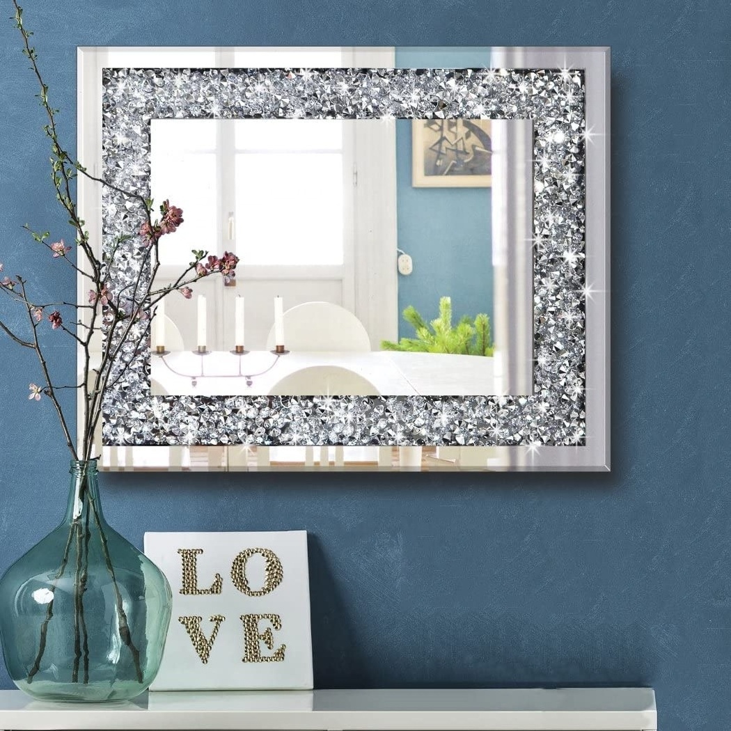 Home Decoration with Silver Crystal Crush Diamond Decor Decorative Wall Mirror