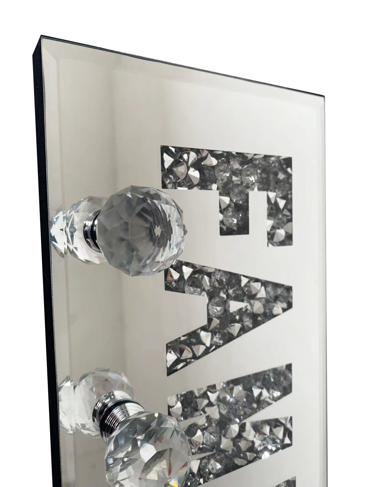 Crush Diamond Mirrored Family Letter Plaque Sign Crystal Clear Hooks Key Holder Key Hanger, Silver Mirror Decoration Wall Art