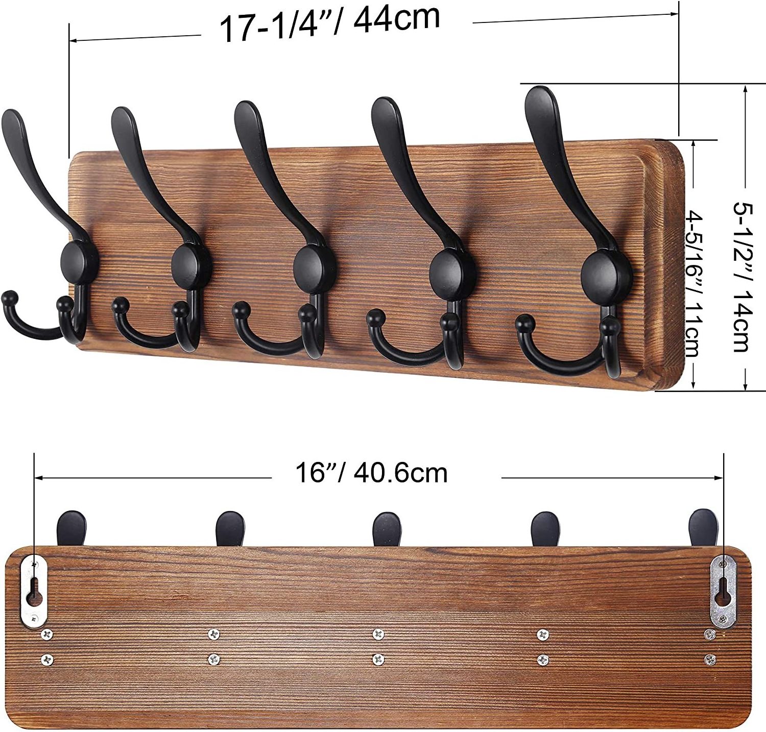 Sondoly Wall Mounted  Pine Real Wood Plank Coat Rack with 5 Triple Hooks, Farmhouse Coat Hanger Wall Mount for Hanging Backpack