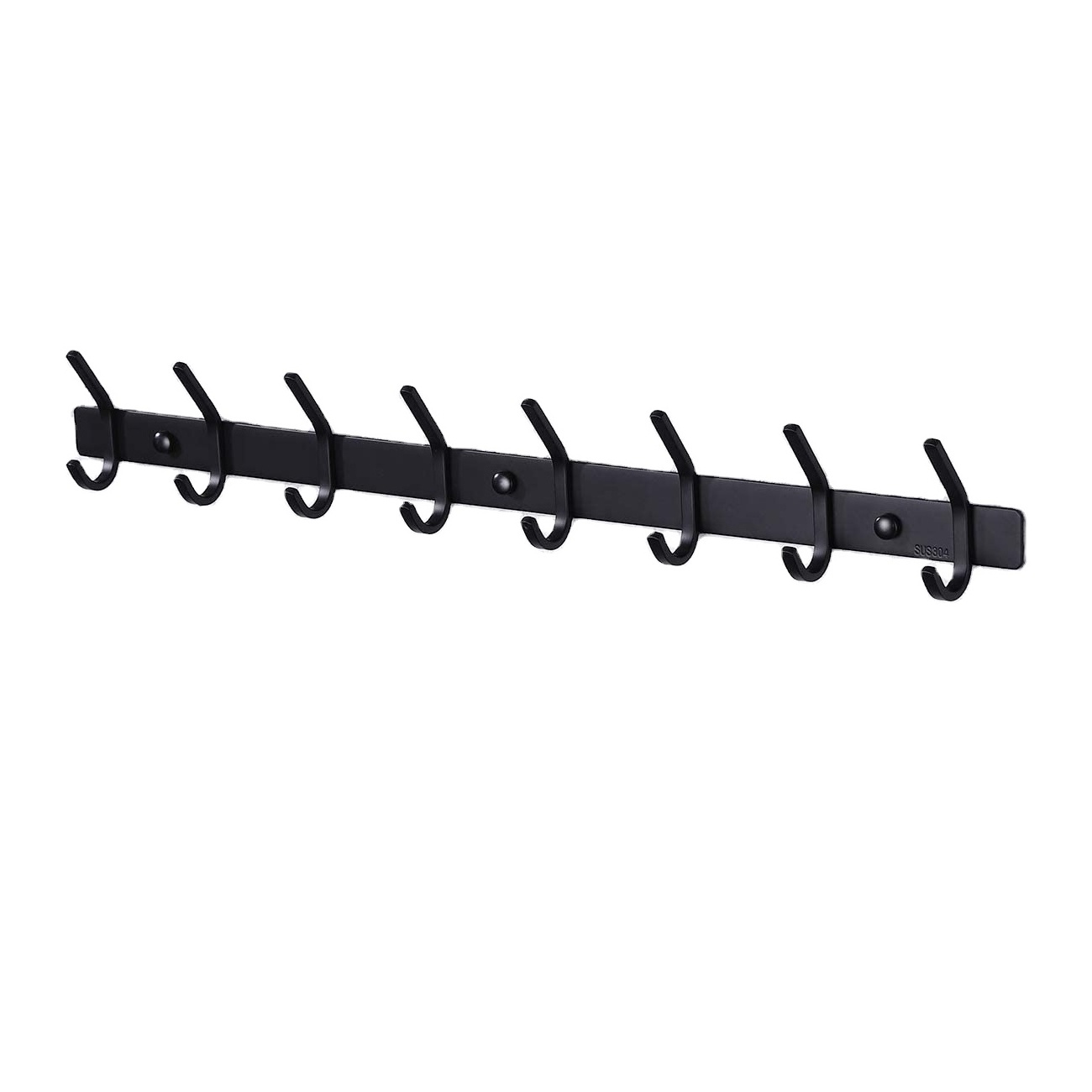 Black Metal Coat hanger 8 hooks no drilling wall mounted SUS 304 stainless steel coat hook racks