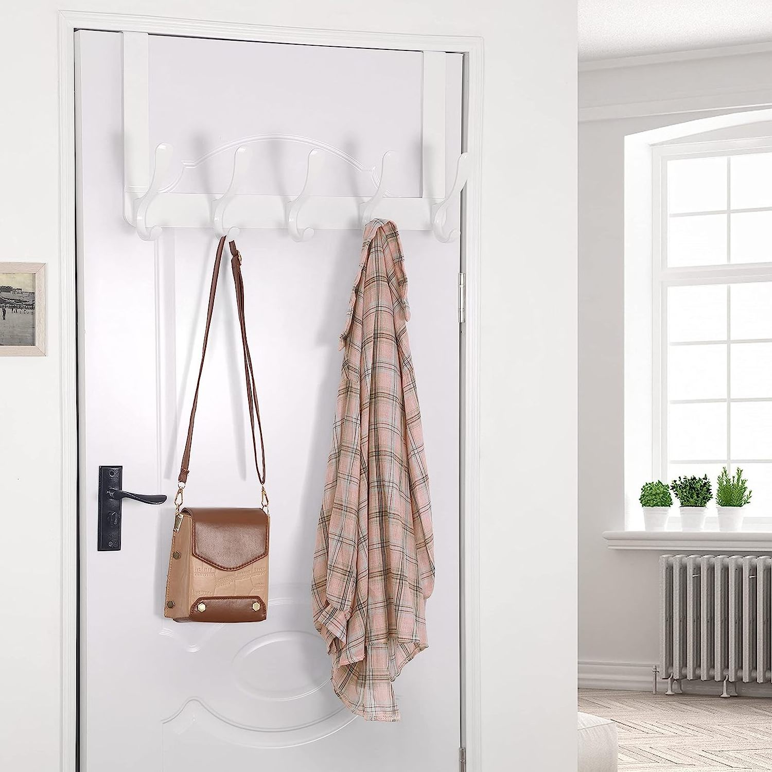 Stainless Steel Over The Door Coat Rack, Door Hooks for Hanging Towels, Clothes, Coats, Back of Bathroom Door