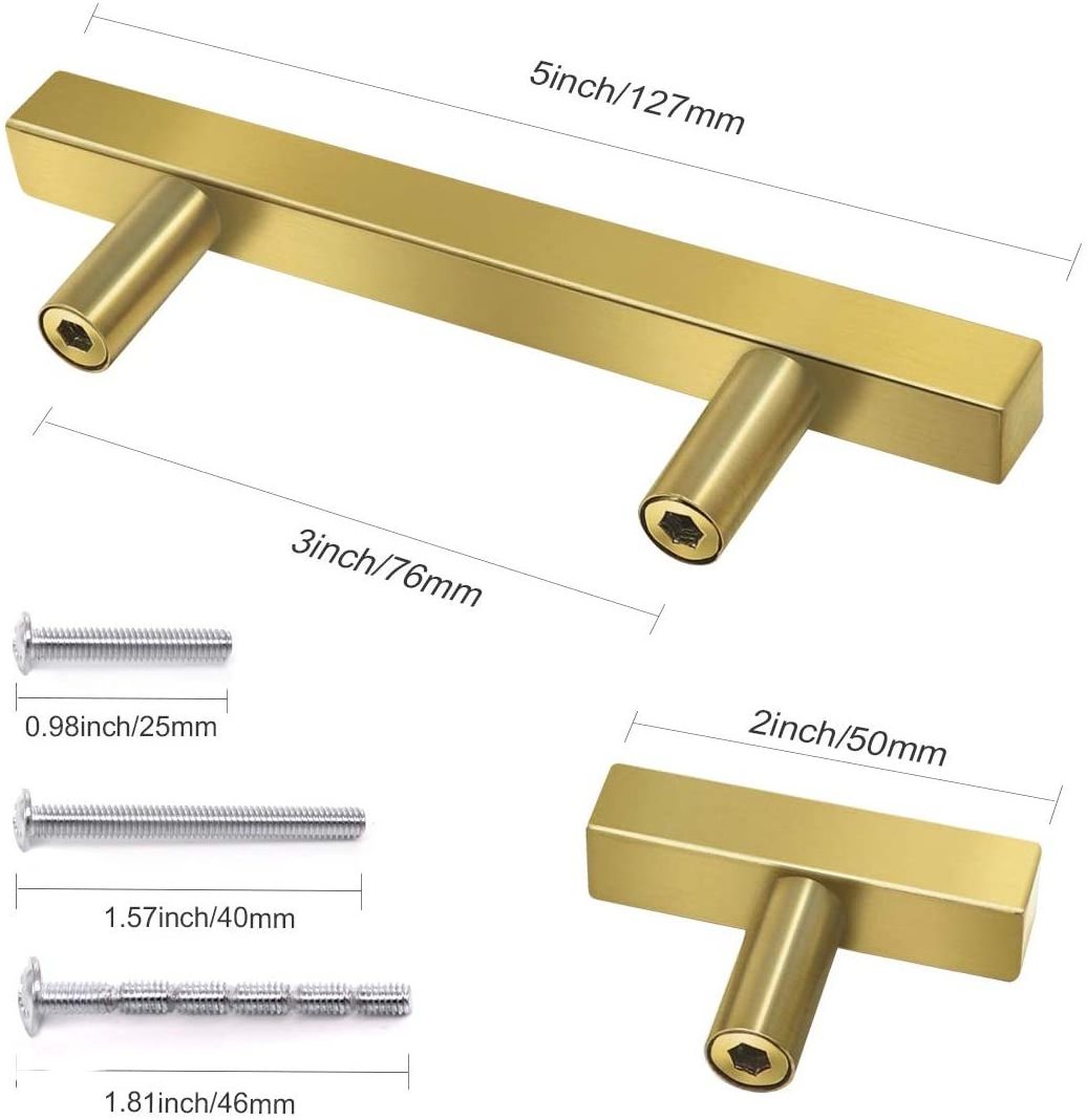 Sondoly Hollow Brushed Brass Golden Square Bar Cabinet Handles Pulls  Gold Hardware Cabinets Pulls