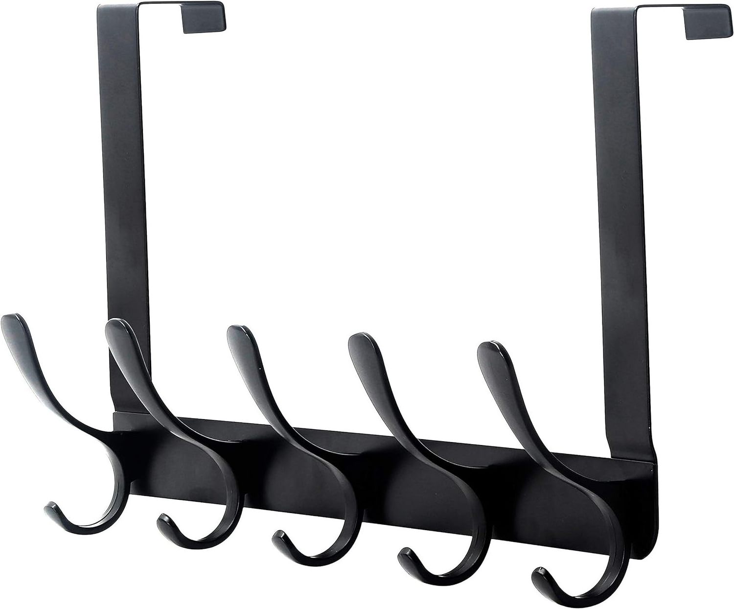 Over Door Hanger with 5 Hooks for Clothes Towels Coats Bags, Black Over The Door Rack for Living Room, Bathroom, Bedroom