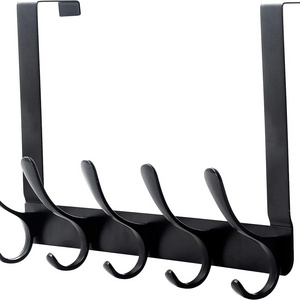 Over Door Hanger with 5 Hooks for Clothes Towels Coats Bags, Black Over The Door Rack for Living Room, Bathroom, Bedroom