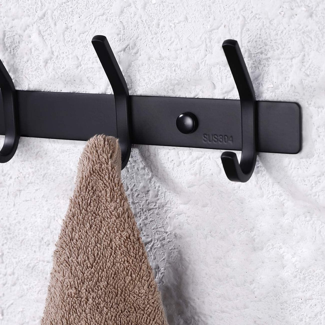 Black Metal Coat hanger 8 hooks no drilling wall mounted SUS 304 stainless steel coat hook racks