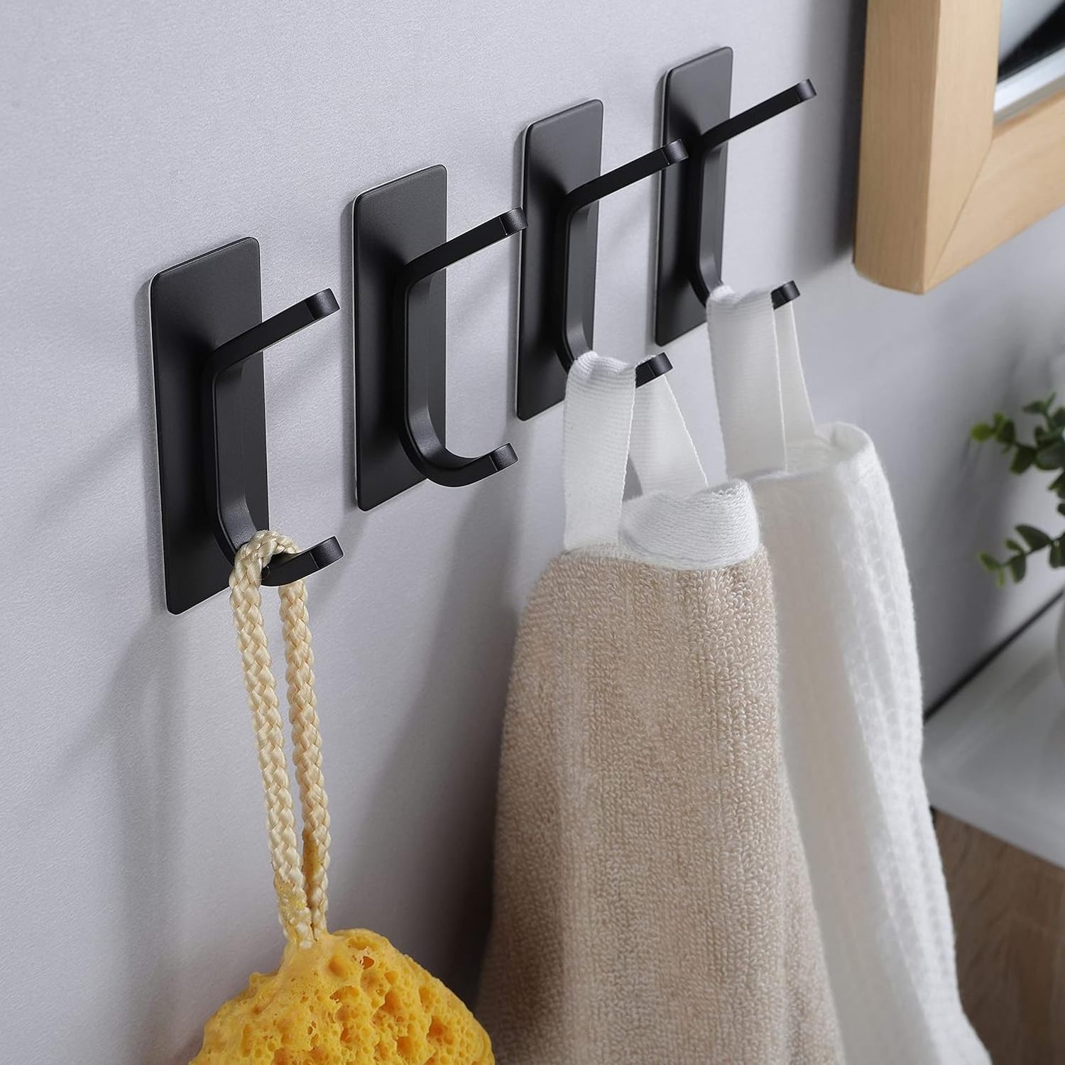 Black Wall Hooks Stick for Bathroom and Kitchen Heavy Duty Hooks